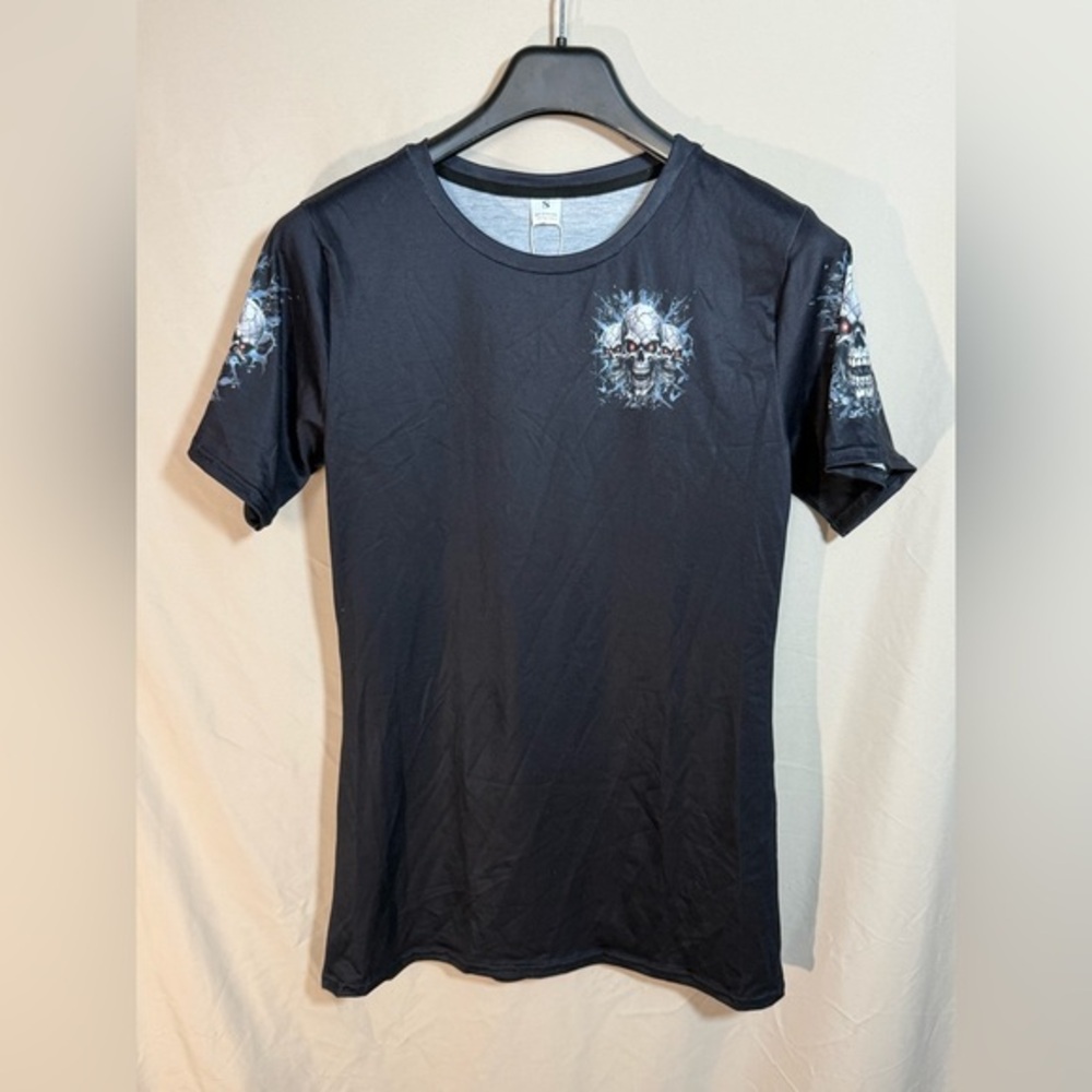 Skull Graphic T Shirt Small Gothic Horror Quote Front & Back Print‎ Stretch